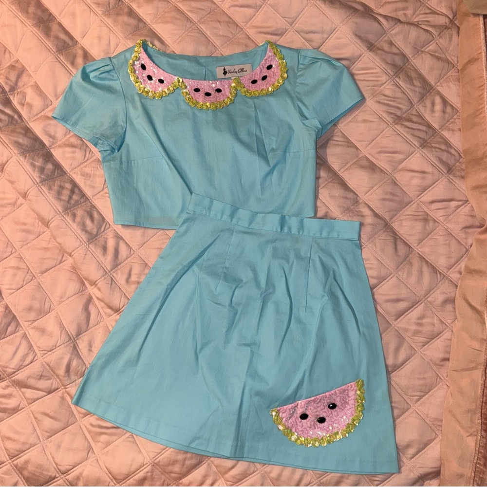 Kenley Collins Blue Two-Piece Set with Watermelon Accents